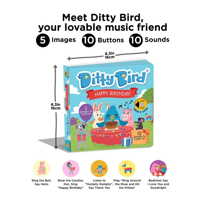 Ditty Bird Happy Birthday Multi-Coloured Book 16x2x16cm
