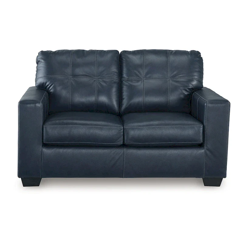 Orion Loveseat, Ocean Blue Tufted Real and Faux Leather Seats, 62 Inch