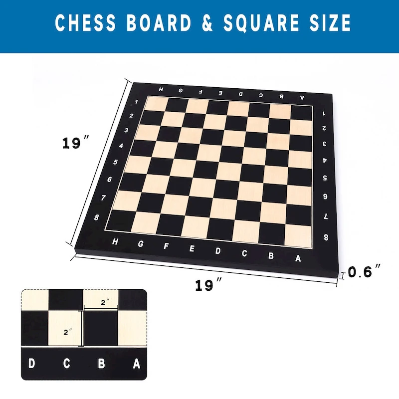 GSE 19x19 Wooden Inlaid Chessboard, Professional Staunton Tournament Chess Board with 2 Square