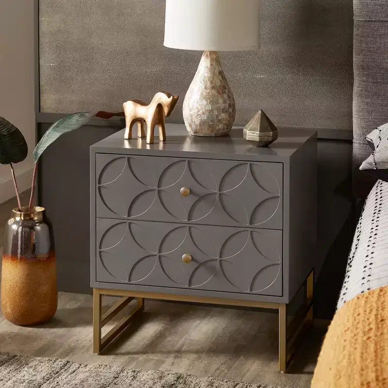 Black/Gold, Blue, Grey & White/Gold Arched Diamond Metal Nightstand with Drawer