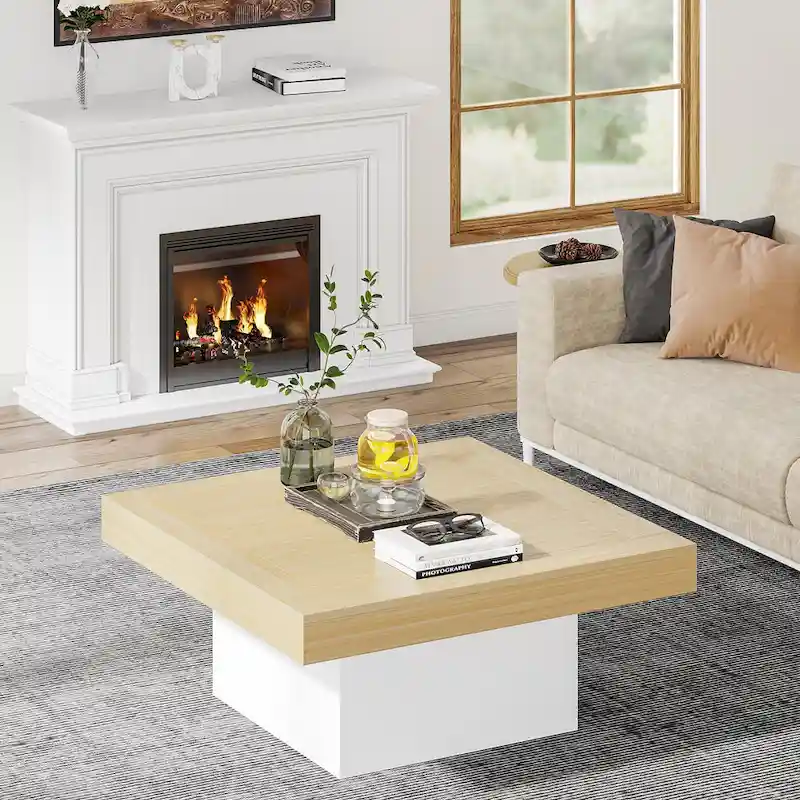Square Coffee Table with LED Edge Lighting and Open Shelf