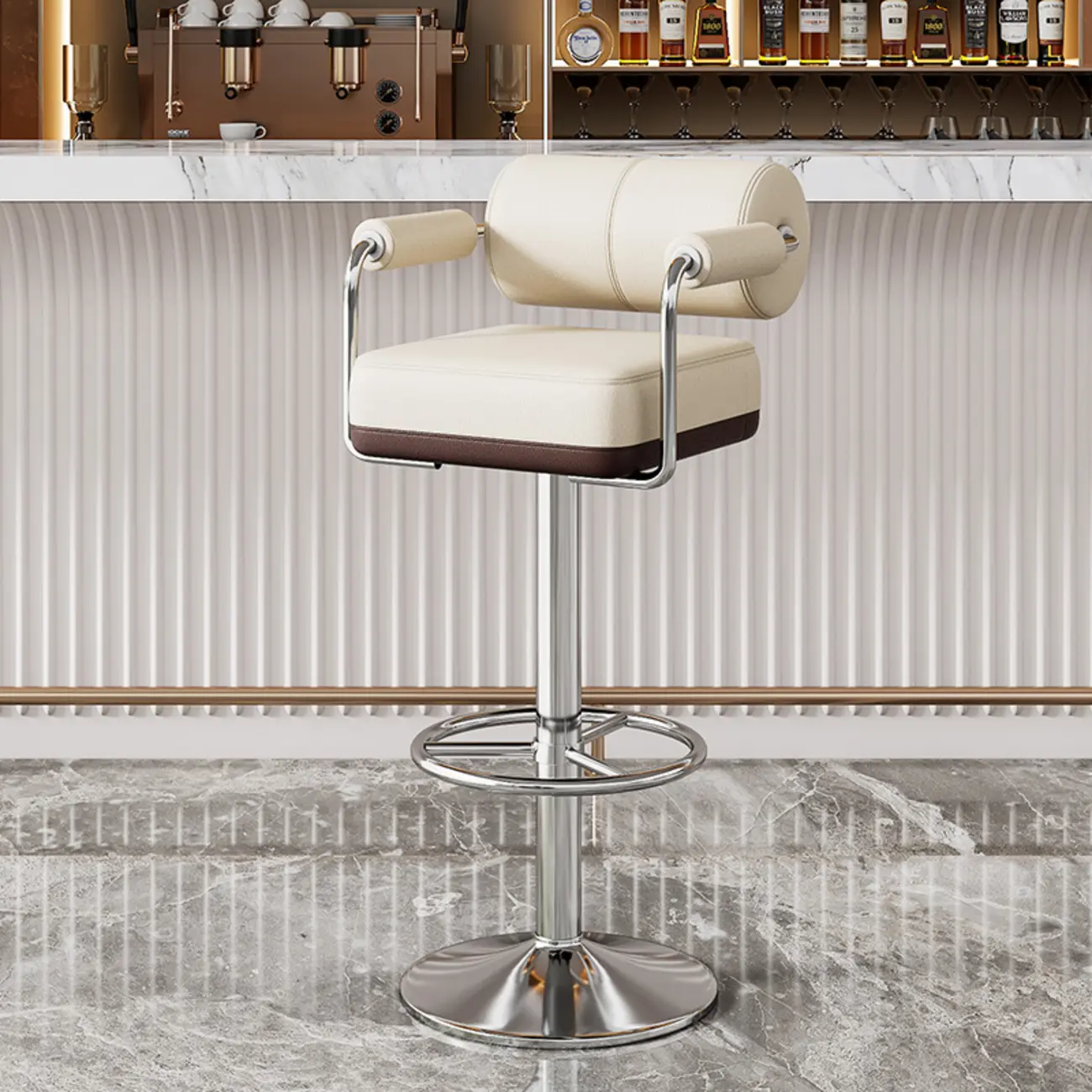 Square Adjustable Leather Gold Legs Swivel Bar Stools