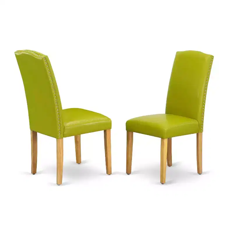 Square Dining Set 3Pc Table & Chairs - Green PU Leather - Oak Legs - 36 Inch - Home Kitchen Furniture