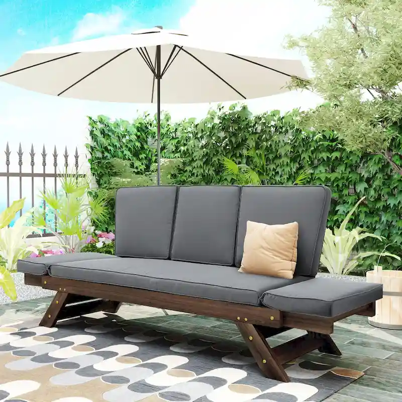 Patio Adjustable Patio Wooden Daybed Sofa