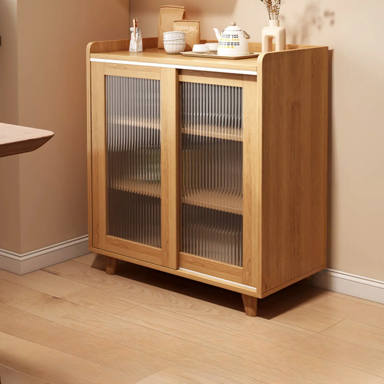 Modern Wood Sideboard with Sliding Doors & Drawers