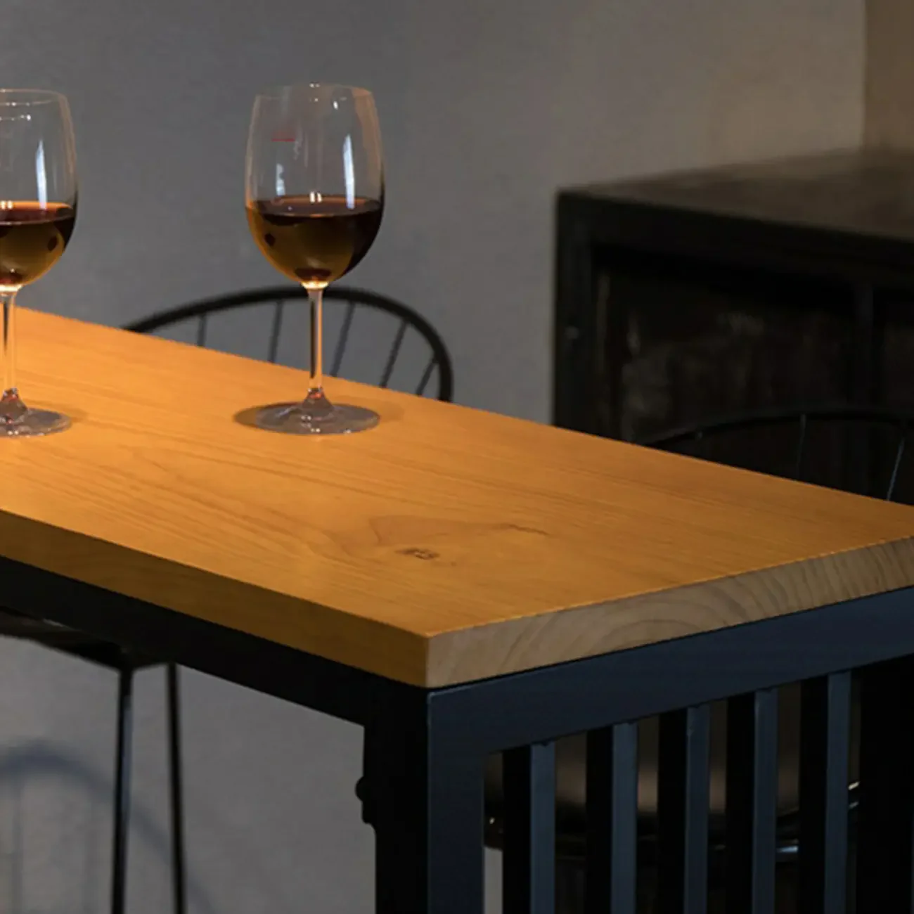 Industrial Brown Wooden Metal Leg Rectangular Bar Tables