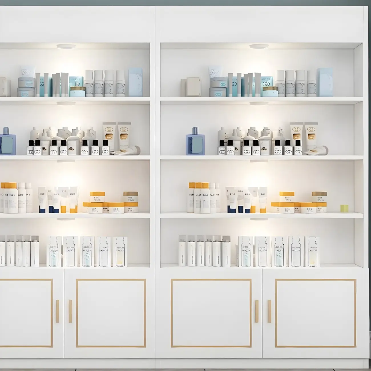 White Rectangle Large Wood Open Display Cabinet