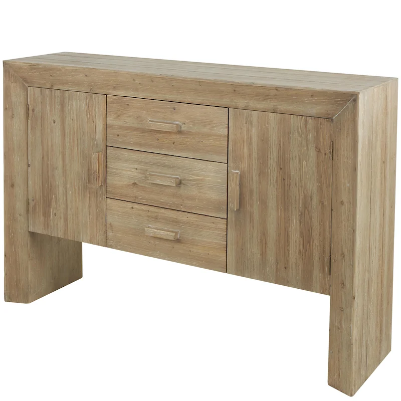 Wood Storage Cabinet 2 Door and 3 Drawer Sideboard with Natural Wood Grains - Brown - Roche River Decor