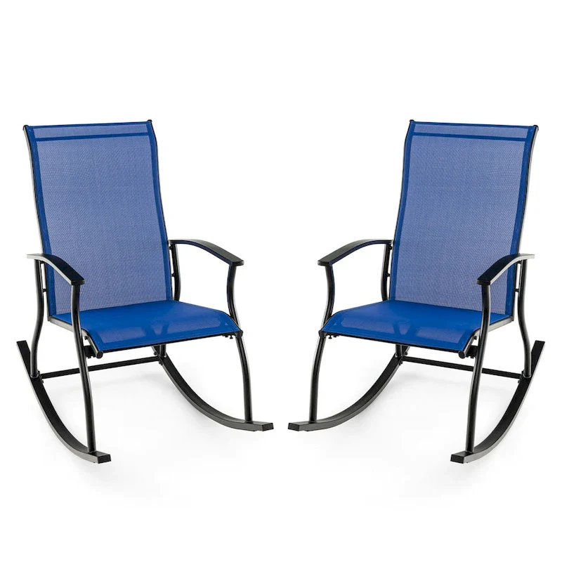 Gymax Set of 2 Outdoor Rocking Chair Patio Rocker w/ Breathable Fabric