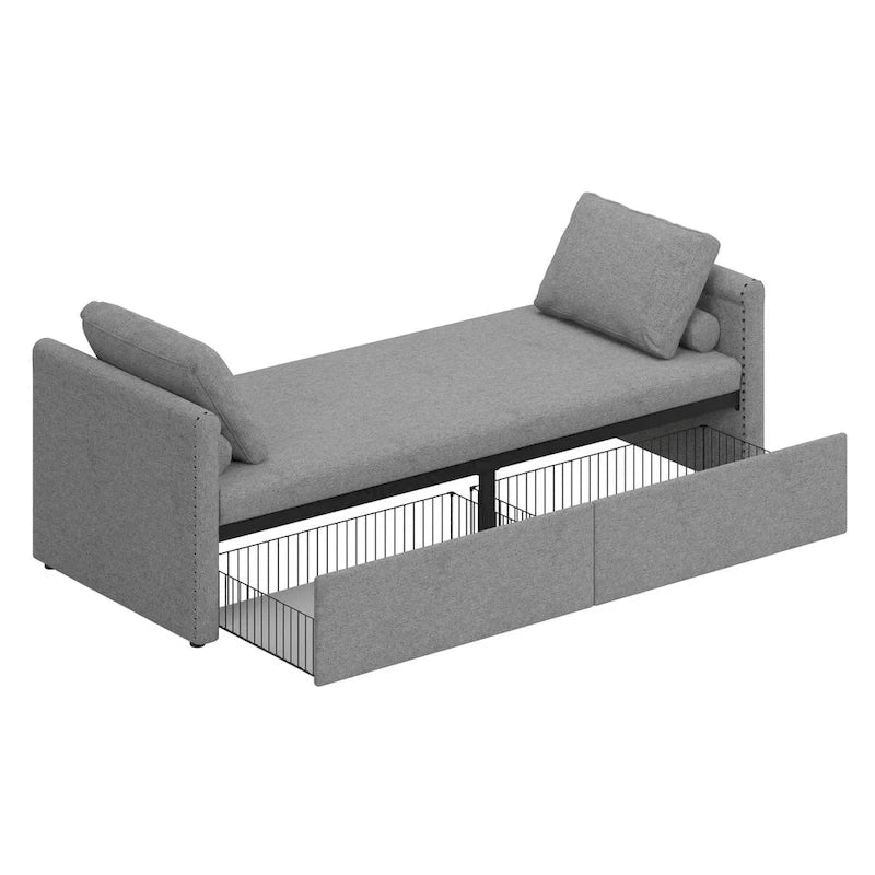 Modern Upholstered Chaise Lounger Daybed Small Single Daybed with 2 Drawers, No Mattress Needed