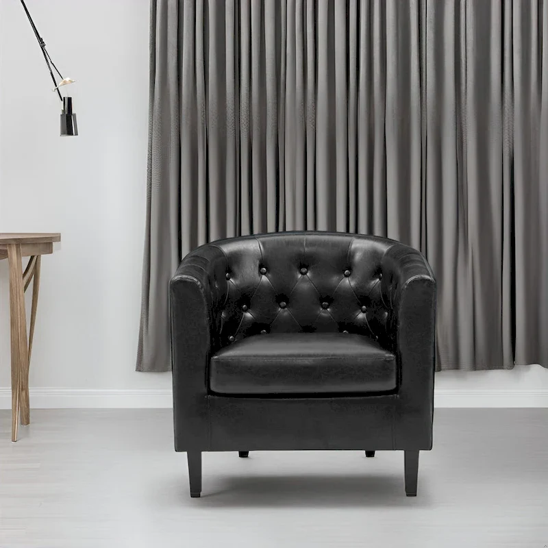 Accent Chair, Button Tufted Faux Leather Barrel Chair, Midcentury Modern Accent Chair, Comfy Armchair, Tub Barrel Chairs