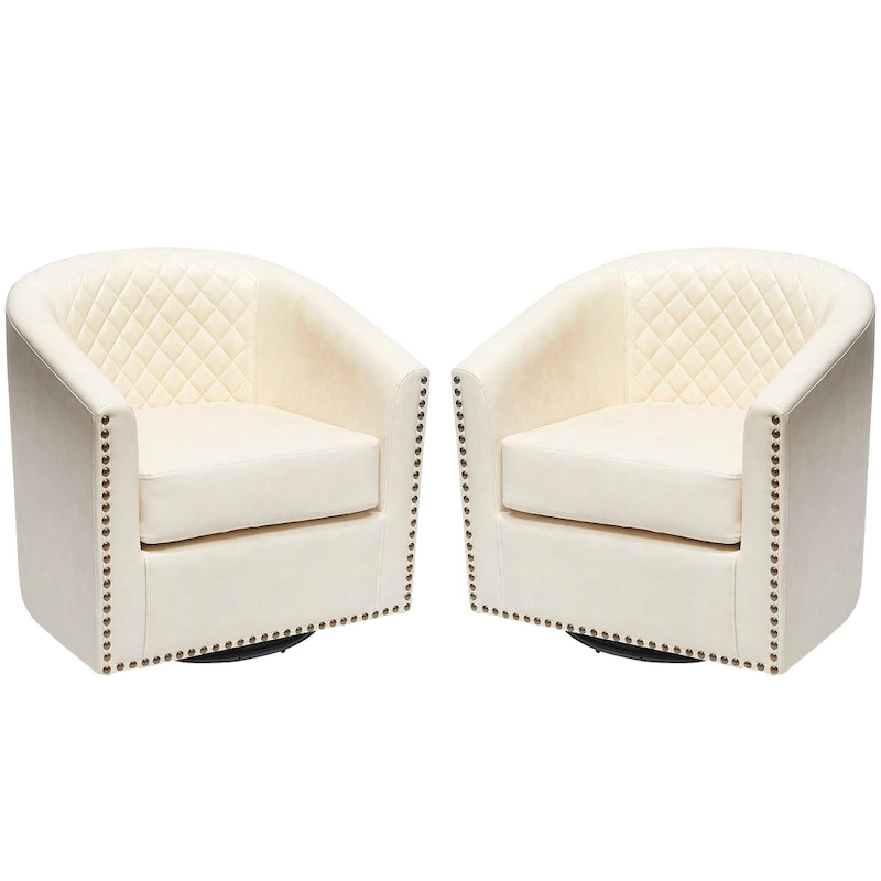 KINWELL 29 Wide Tufted PU Leather Swivel Barrel Chair (Set of 2)