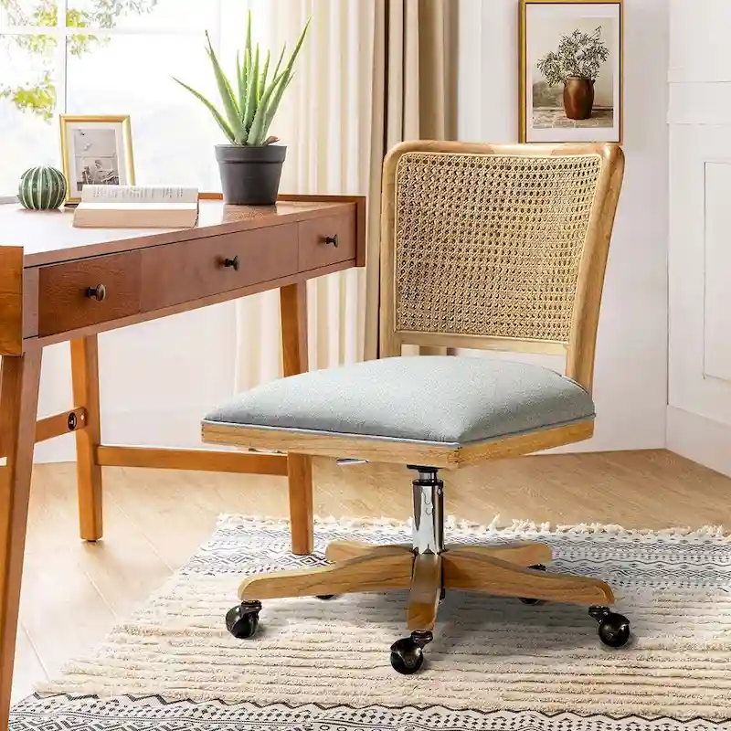 Calcutta Modern Rattan Back Task Chair with Solid Wood Legs by HULALA HOME