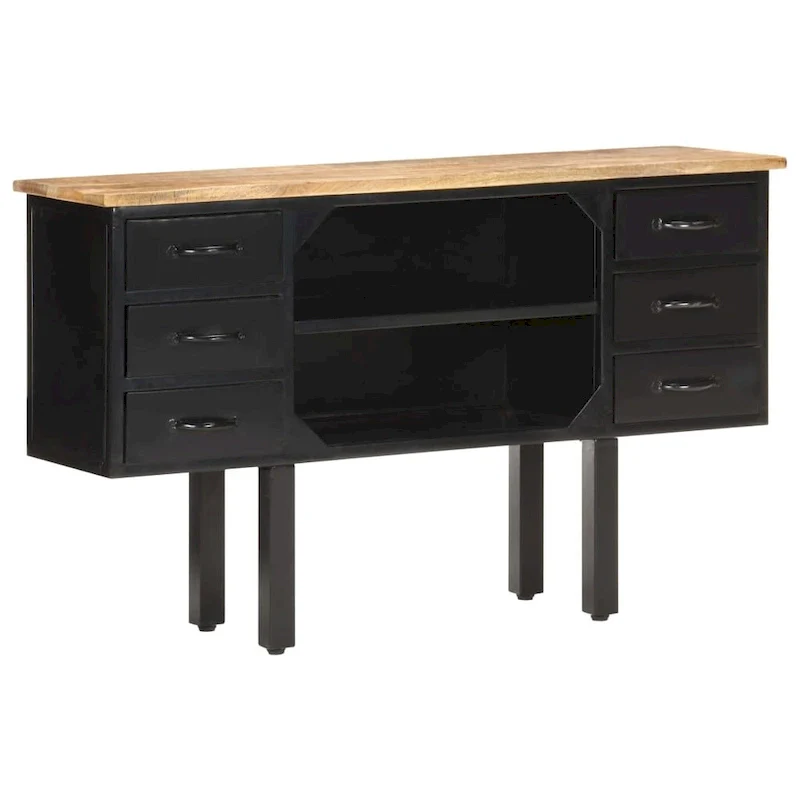 vidaXL Sideboard 43.3x11.8x25.6 Solid Rough Mango Wood and Steel