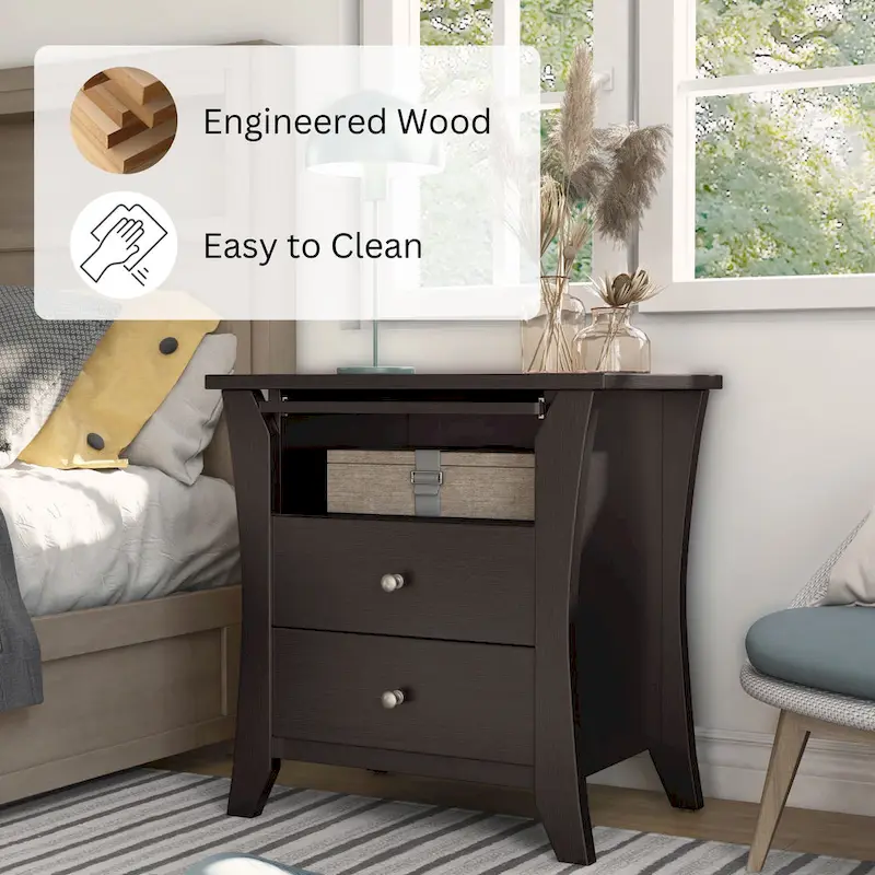 Mendolla Transitional Wood 2-Drawer Nightstand with Shelf by Furniture of America