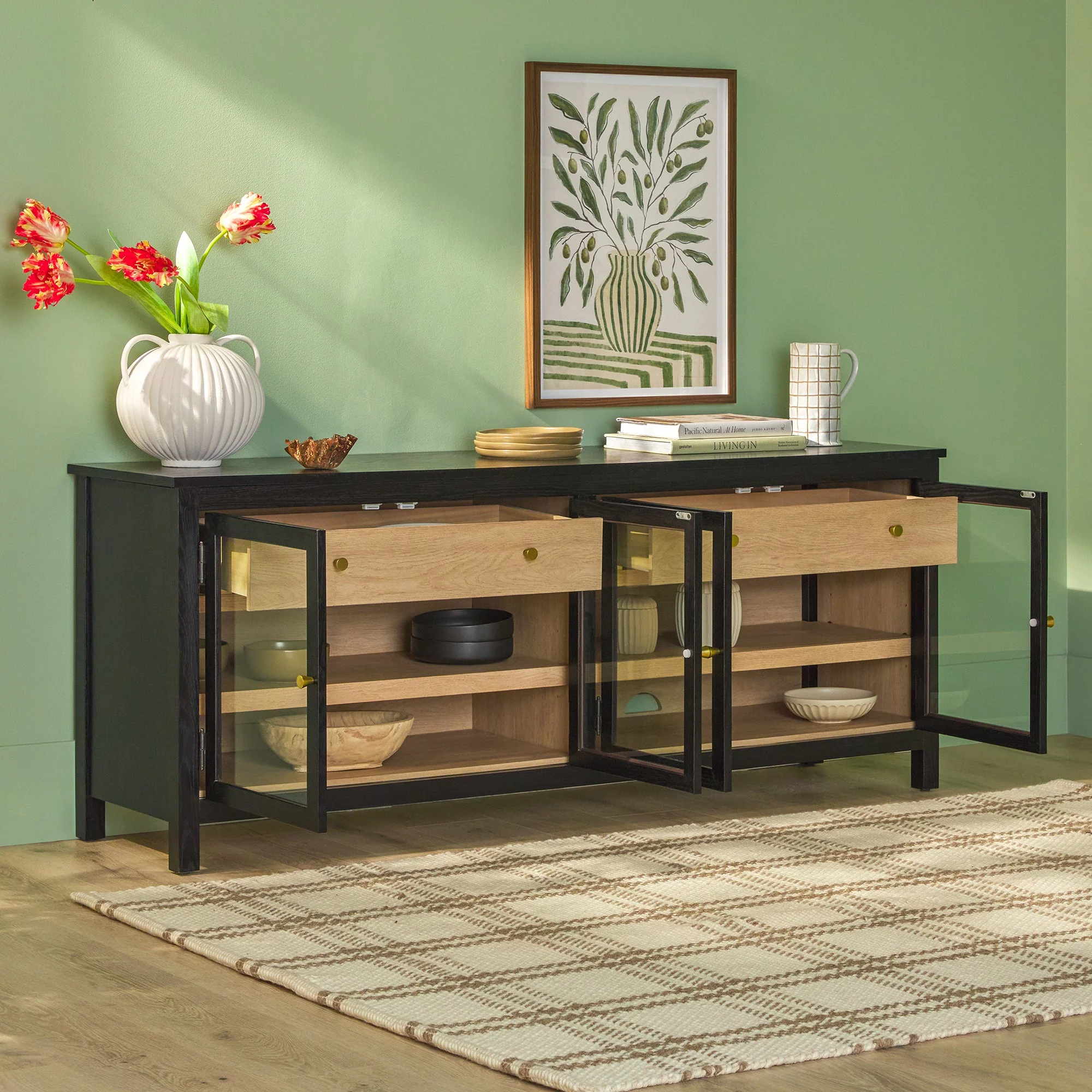 Harlow Traditional Easy Assembly Glass Door 70¡± Sideboard/TV Stand