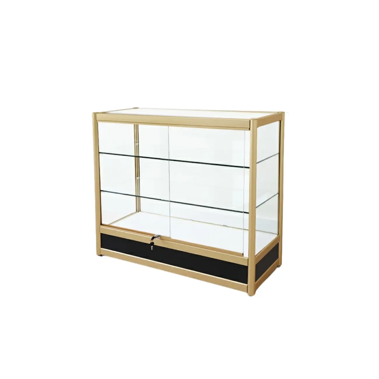 Gold Rectangular Metal Frame Glass Curio Cabinet