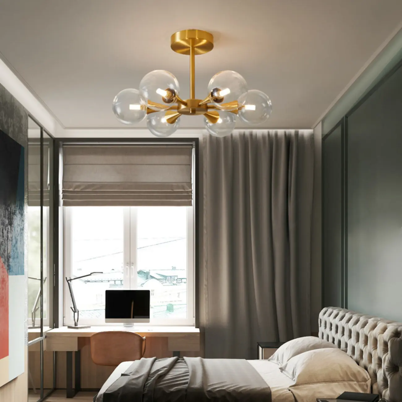 Modern Gold Glass Ball Semi Flush Mount Ceiling Light