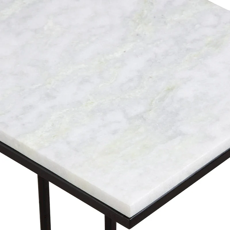 Black Metal and White Marble Accent Table