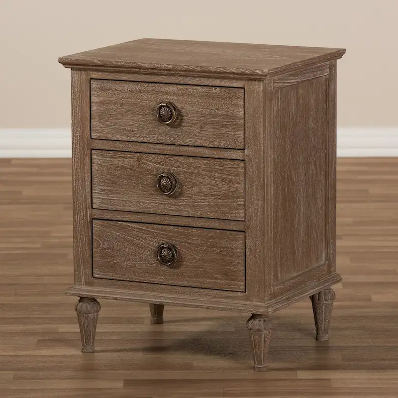 Rustic Wood 3-Drawer Nightstand by Baxton Studio