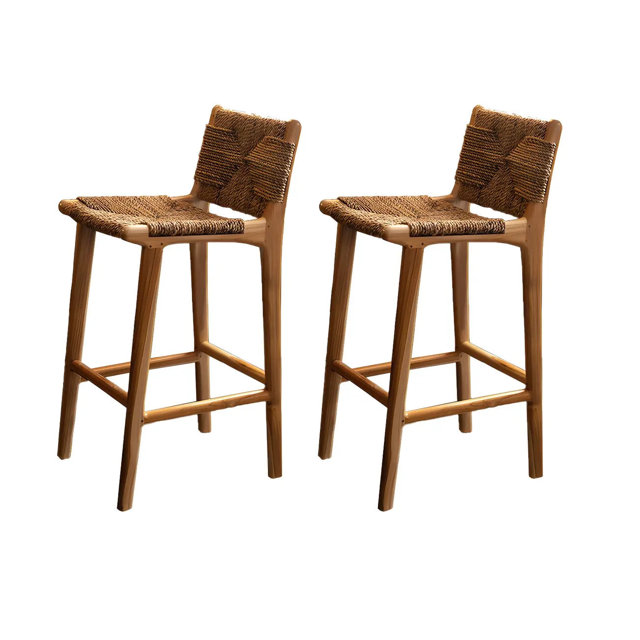 Rustic Reddish Brown Wooden Woven Bar Stool