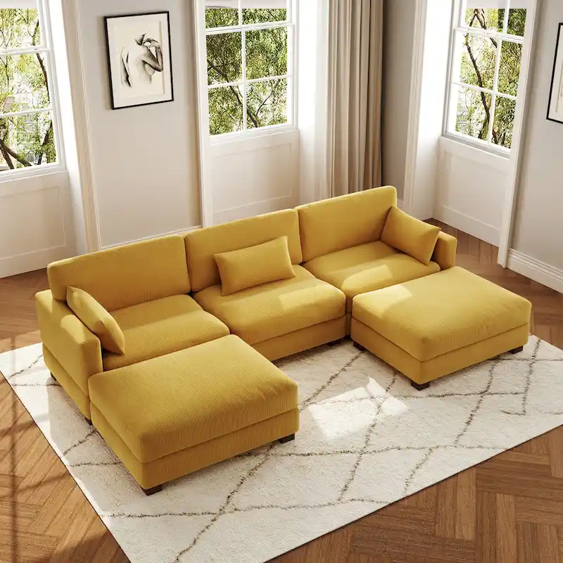 5-Piece U Shaped Couch Modular Sectional Sofa with Ottoman