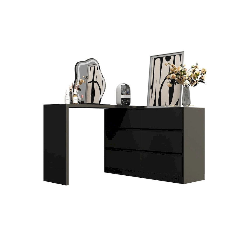 Makeup Desk Rotating Dresser and Desk 6 Drawer Dresser Vanity Makeup
