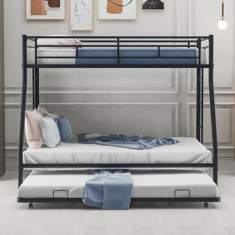 Twin over Full Bed Bunk with Sturdy Steel Frame with Trundle