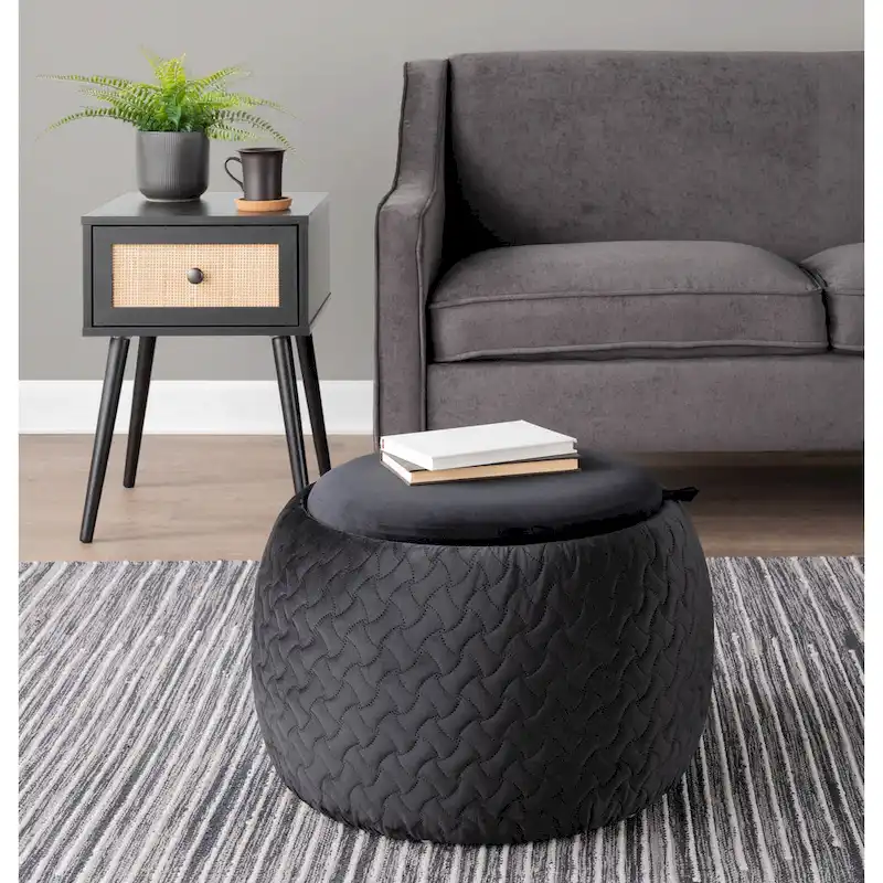 Carson Carrington Astrid Pouf with Natural Wood Tray Top