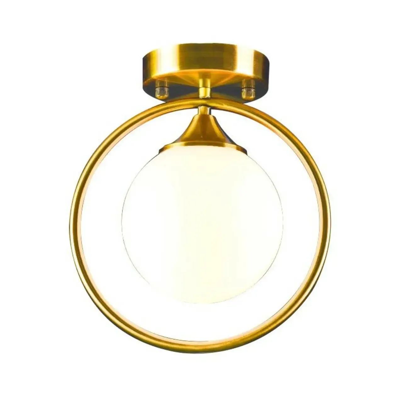 1-Light Circular Brass Glass Ball Semi Flush Ceiling Light