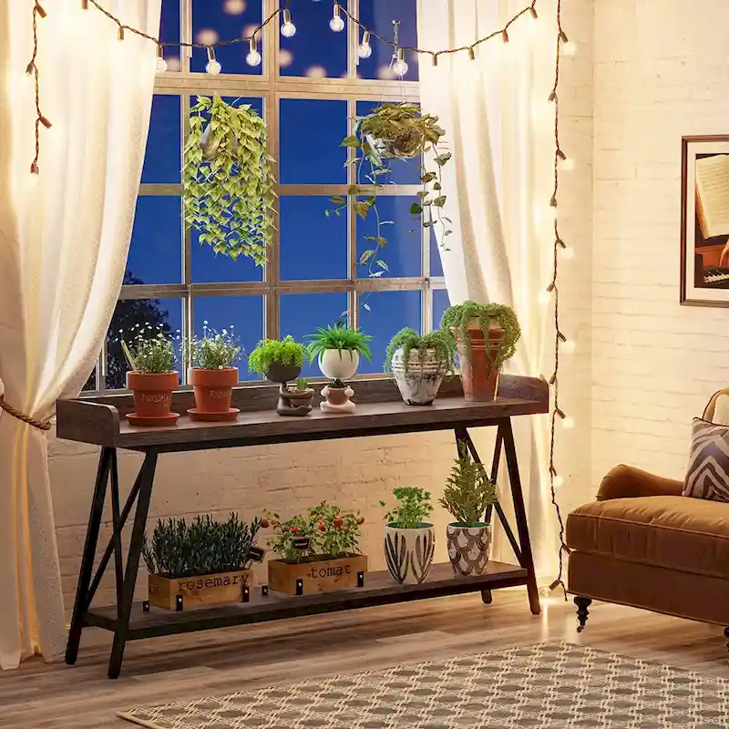 70.9 inch Long Entryway Table, Narrow Sofa Console Table Behind Couch Brown