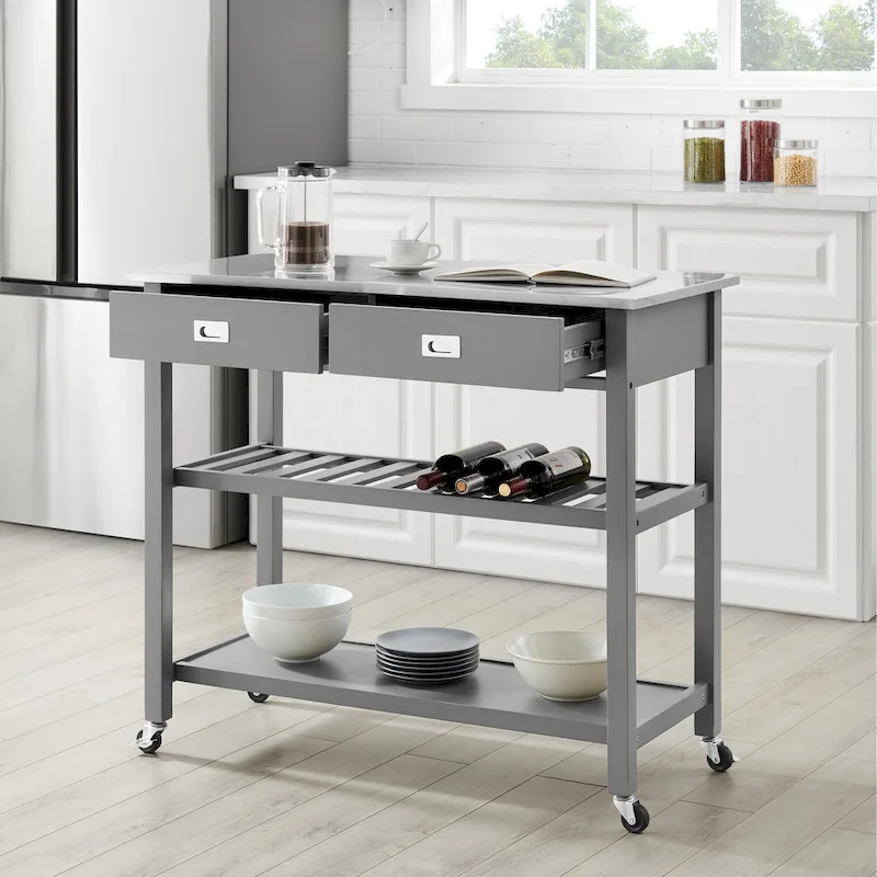 Crosley Chloe Stainless Steel Top Kitchen Island/Cart - 37H x 42W x 20D
