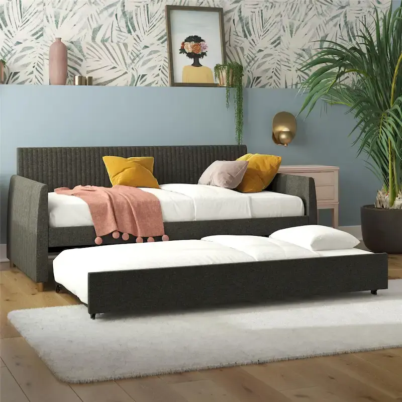 Daphne Upholstered Twin Daybed with Roll Out Trundle