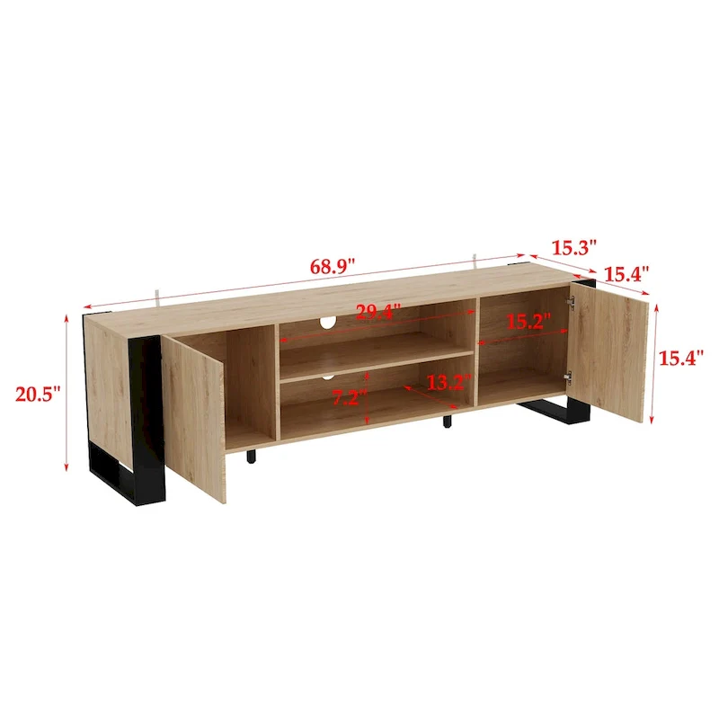 Wood Grain TV Stand with Optional Electric Fireplace: Cable Management