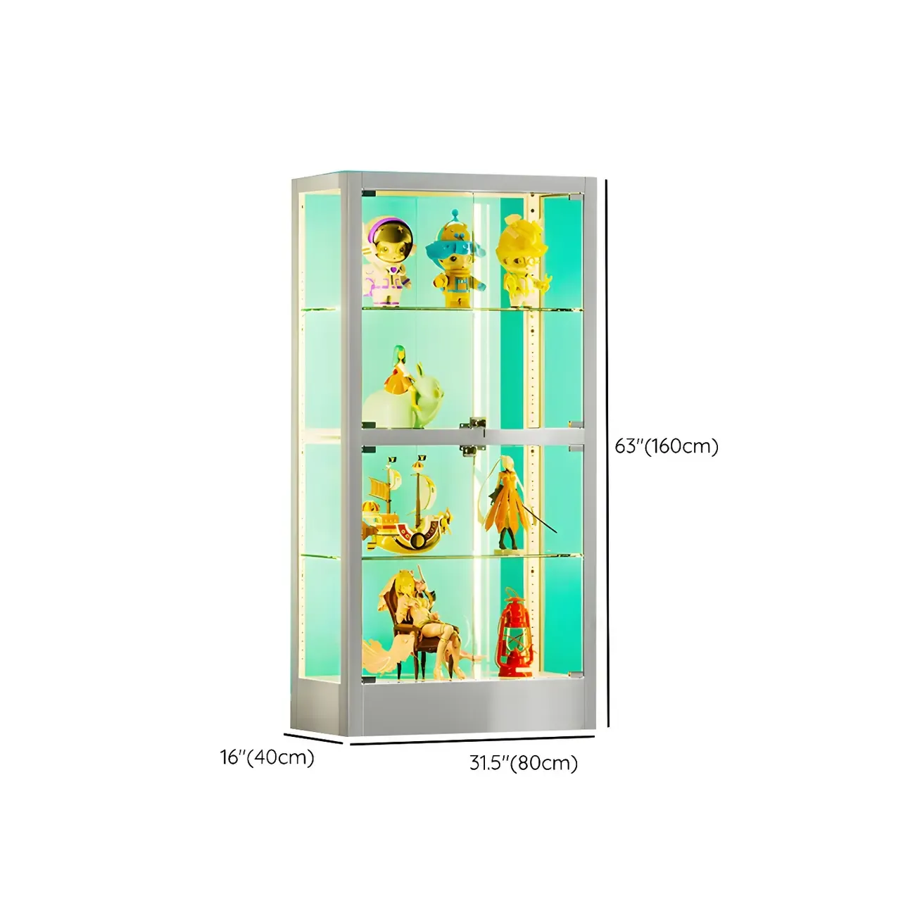 Adjustable Shelves White Glass Locking Curio Cabinet