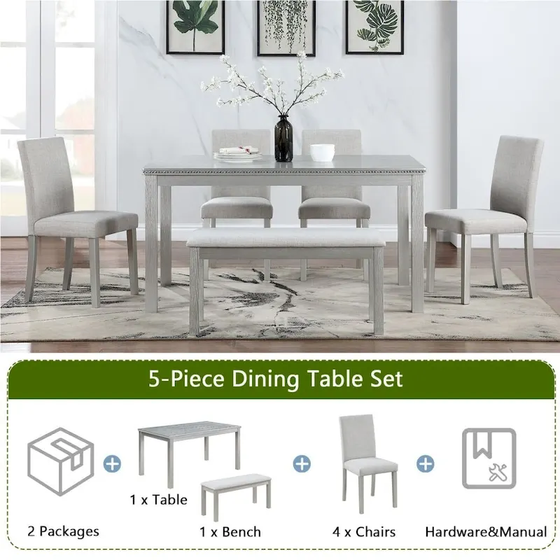 6-Piece Solid Wood Dining Table Set