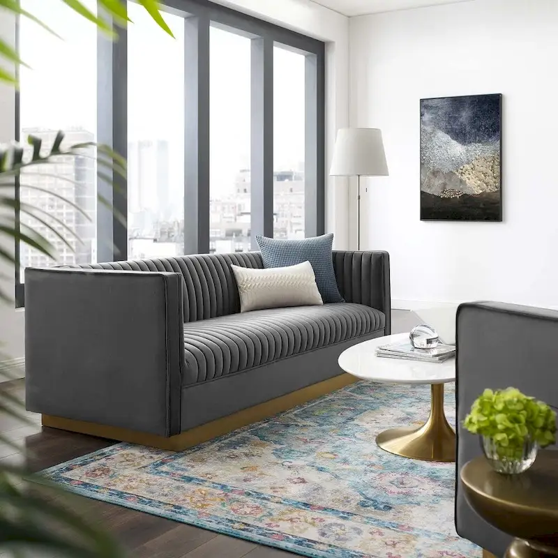 Silver Orchid Perez Vertical Channel Tufted Velvet Sofa