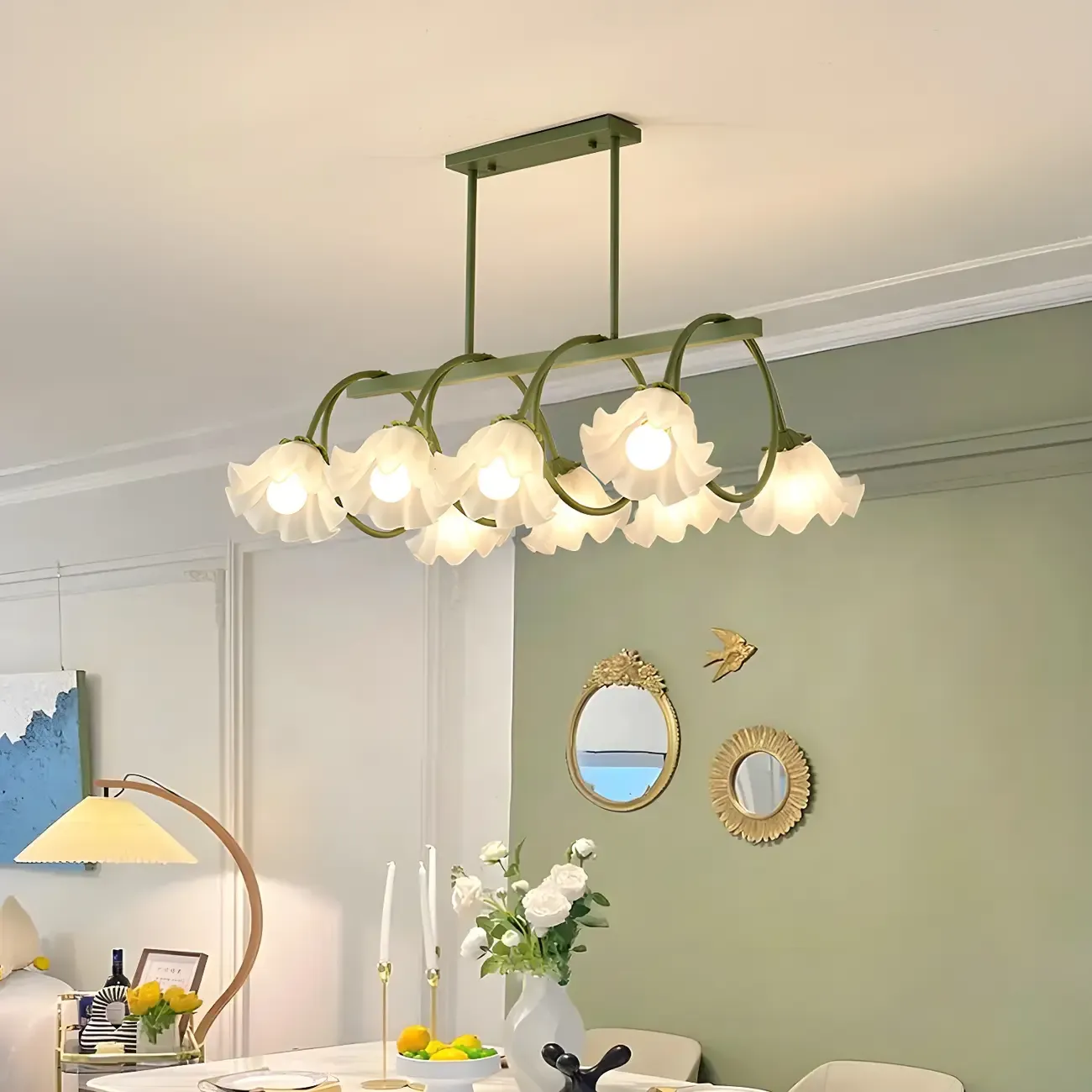 Contemporary Glass Floral Island Pendant Light