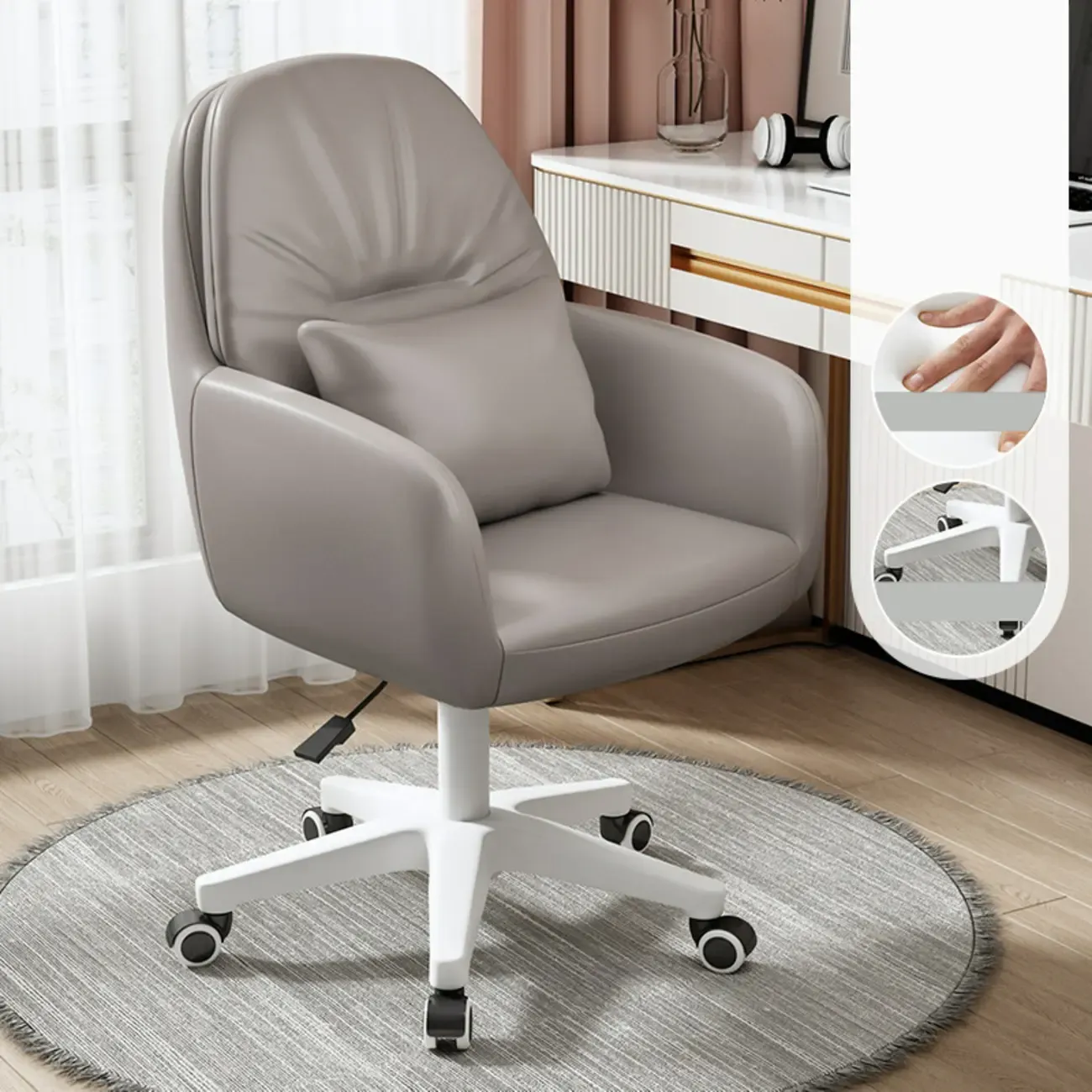Modern White Grey Leather Swivel Office Chair