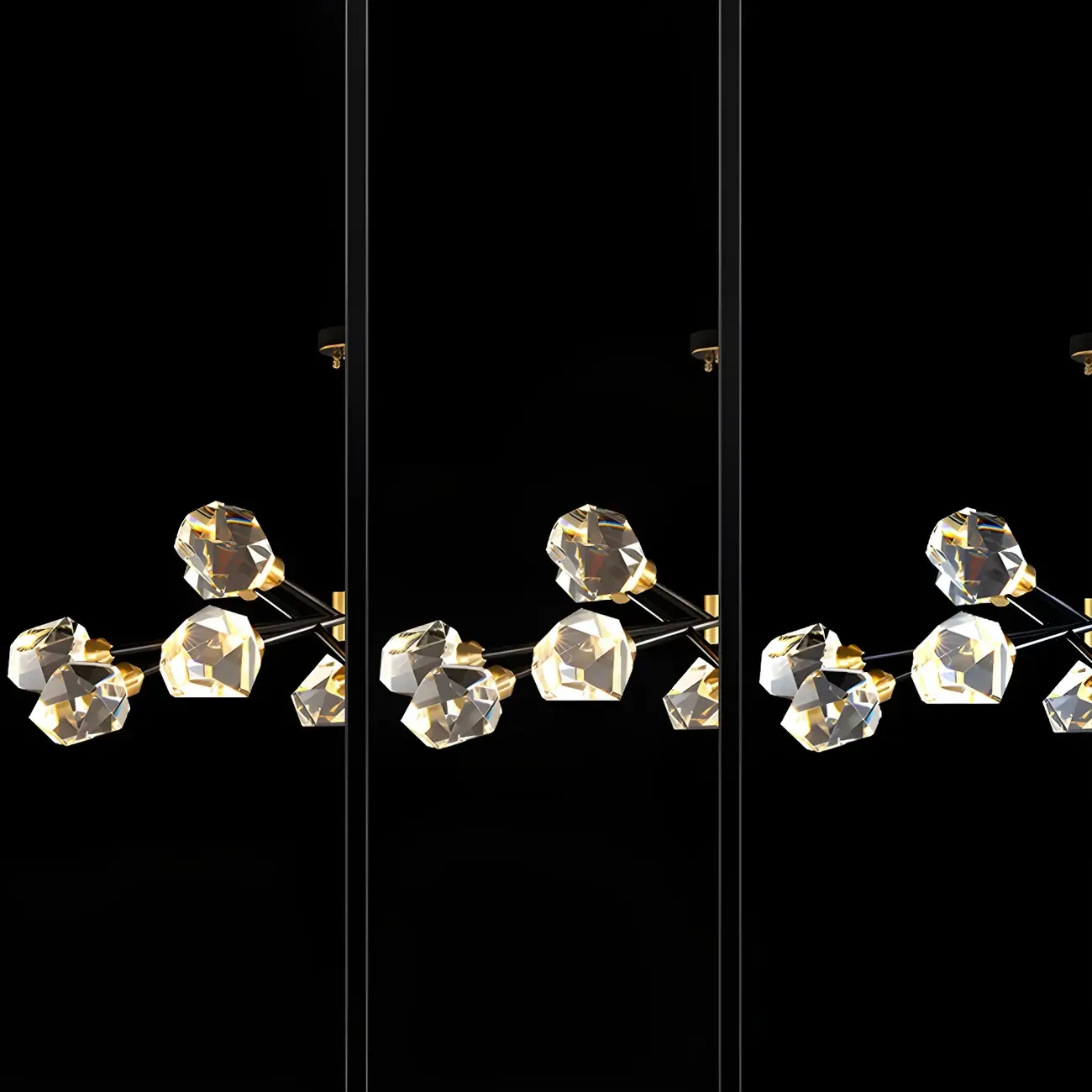 Modern Crystal Brass Sputnik Chandeliers in Black-Gold