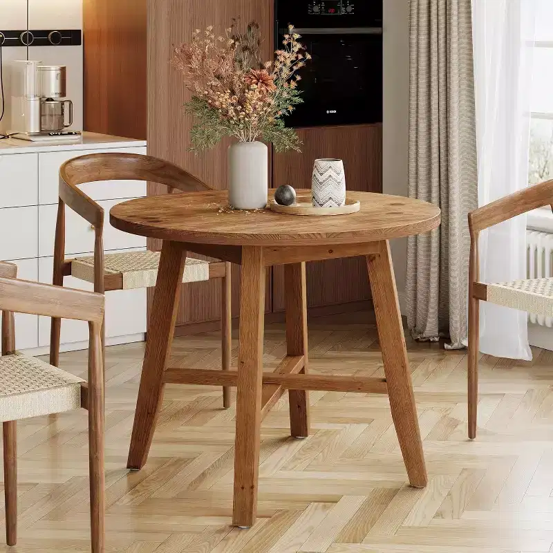 Brown Round Wood Dining Table for 2-4 Persons
