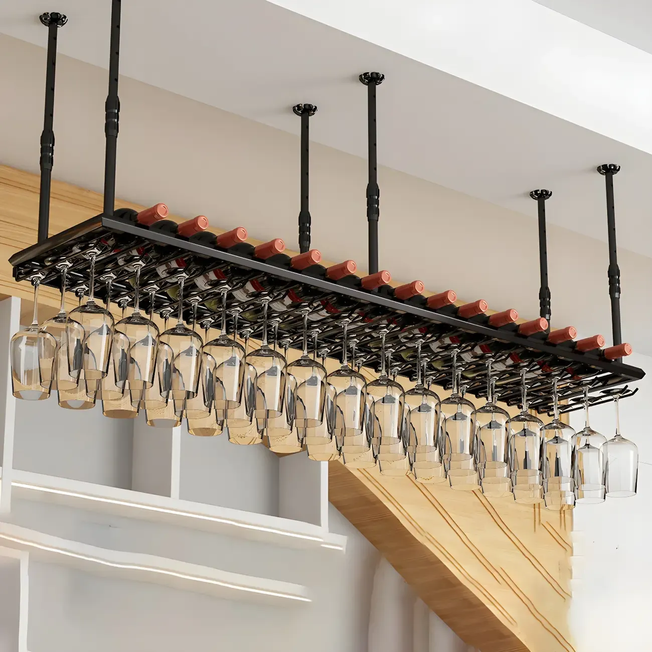 Industrial Metal Hanging Wine Rack with Glass Holder