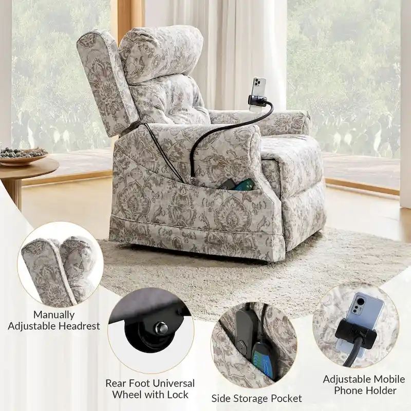 Traditional-Style Electric Lift Recliner (with Massage, Heating, and Manually Adjustable Headrest)