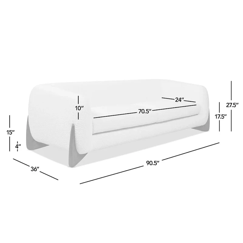 90.5 Boucle Upholstered Sofa with Wood Legs
