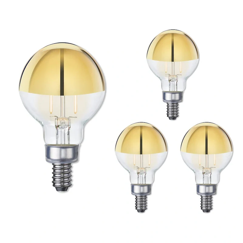 Bulbrite LED Filament Pack of (4) 2.5 Watt Dimmable G16 Light Bulb with Half Gold Glass Finish and Candelabra (E12) Base