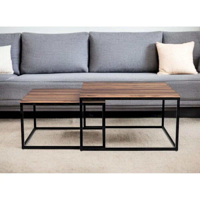 Set of 2 Squared Off Natural Wood Nesting Coffee Tables - 29.5' x 29.5' 17