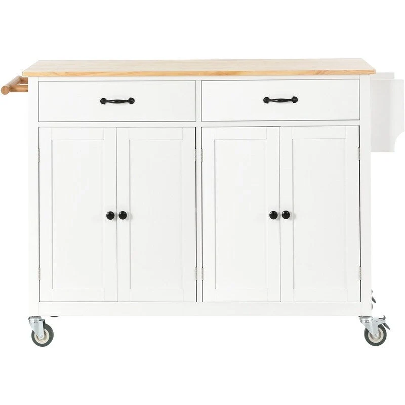Solid Wood Top Kitchen Island Cart with Locking Wheels,2 Drawers,Towel Rack
