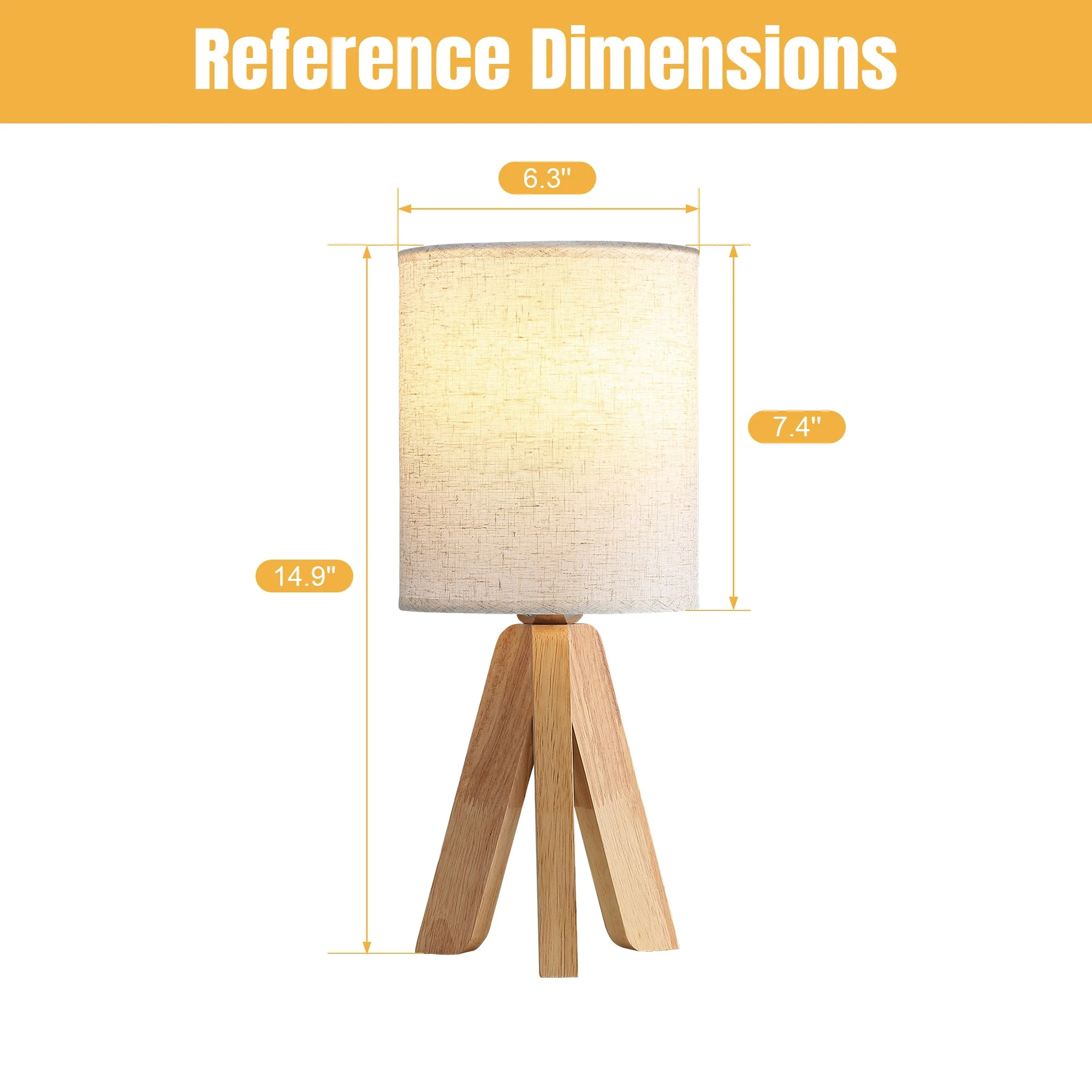 Modern Wooden Base Nightstand Table Lamp Set of 2