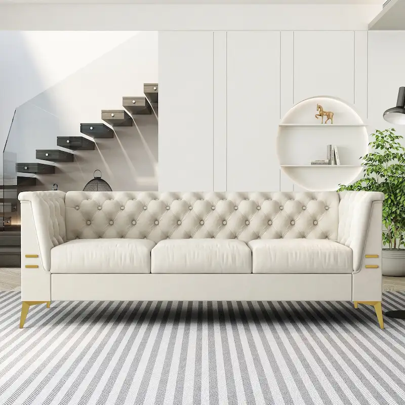 82.7  Velvet 3-Seater Sofa with Gold Metal Legs