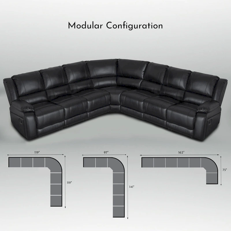 129W 7-Seat Faux Leather Manual Recliner Large Sectional Reclining Sofa
